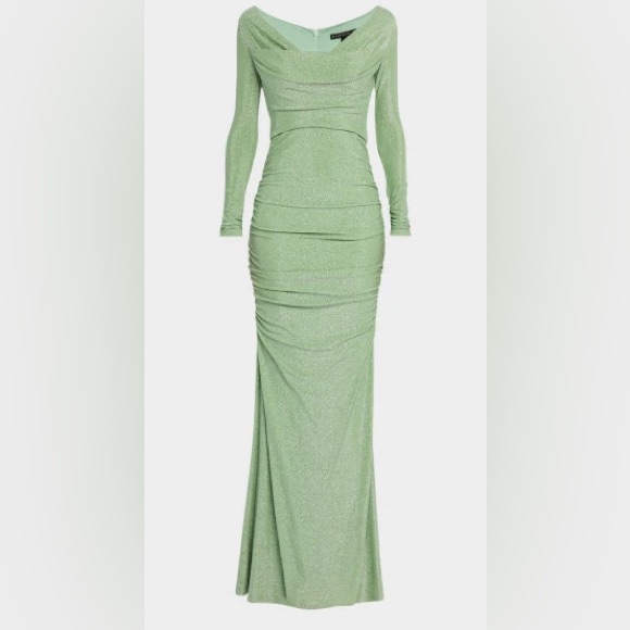Rafaela Cowl-Neck Shimmer Column Gown Black Halo Size 2 Green